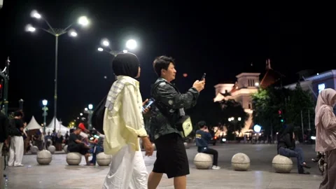 Night atmosphere at the popular tourist destination of Zero Kilometer Point in Video stock 336987953