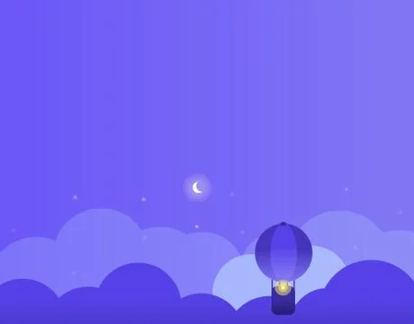 Night Background with Clouds, Balloon and Moon. Vector Illustration Illustrazione stock