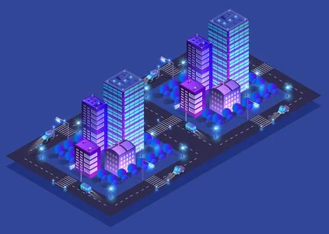 Night background isometric smart blue 3D illustration. Ilustración de archivo