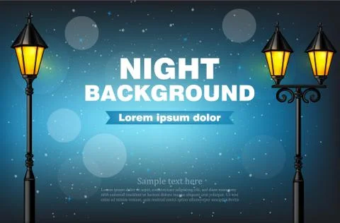 Night background lamps Vector realistic. 3d illustration bokeh effects Stock Illustration