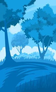 Night background with trees and moon Illustrazione stock