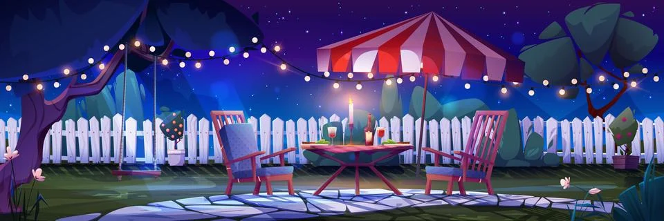 Night backyard with romantic party for two Illustrazione stock