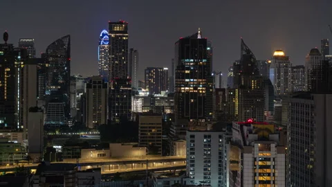 Night bangkok central cityscape traffic street rooftop 4k timelapse thailand Stock Footage 312953853