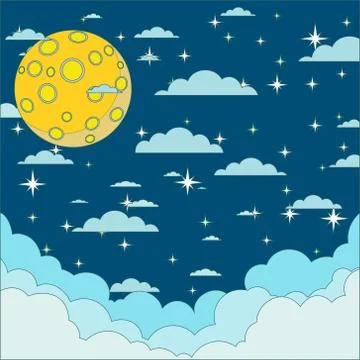 Night beautiful moonlit sky, vector illustration Stock Illustration
