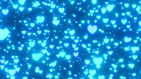 Night Bed Time Glowing Blue Heart Shapes Slowly Raining Falling Down Stock Footage 309379750