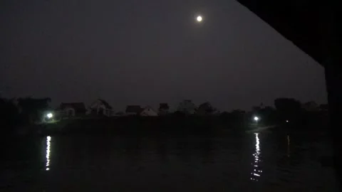 Night boat on the river Stock Footage 292214634