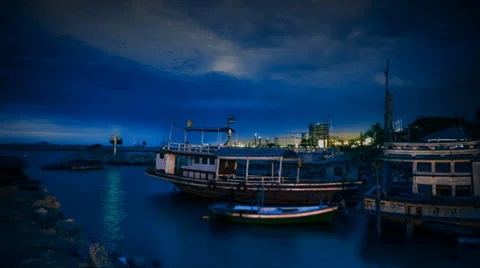 Night Boats lightning Stock Footage 38433520