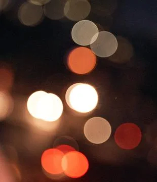 Night, bokeh and pattern of creative light in city for glow, glitter and texture Stock Photos