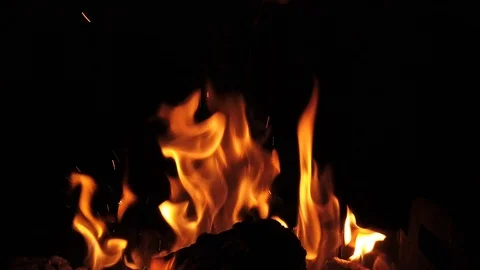 Night. Bonfire flame in the dark. Close-ups. Abstraction. 動画素材 115956148