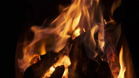 Night bonfire flames. Burning fire, close up of burning logs in the grill Stock Footage 140208137