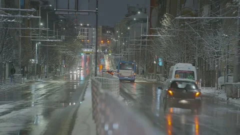Night boulevard in winter in Sofia Stock Footage 261039389