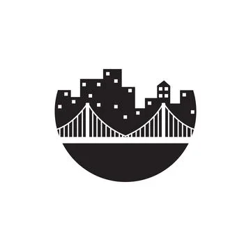 Night bridge with cities view logo symbol icon vector graphic design illust.. Stock Illustration