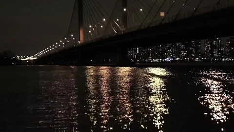 Night Bridge Cityscape Reflection. Stock Footage 304973934