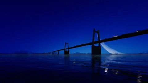 Night bridge on clear sky. 3D render Ilustración de archivo