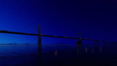 Night bridge on clear sky. 3D render Illustrazione stock