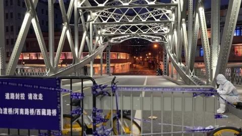 The night bridge deck in Shanghai under lockdown Stock Footage 197283084