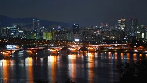 Night Bridge Road Traffic Vídeo Stock 114072973