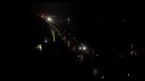 Night Bridge traffic aerials Stock Footage 284876032