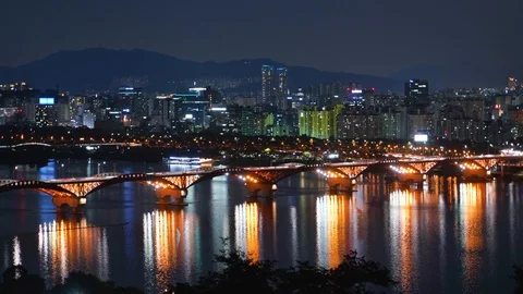 Night Bridge Traffic Vídeo Stock 114072826