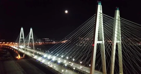 Night bridge under the moonlight Stock Footage