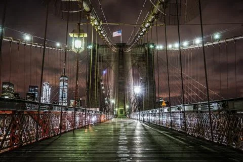 Night of the Brooklyn Bridge Stock Photos