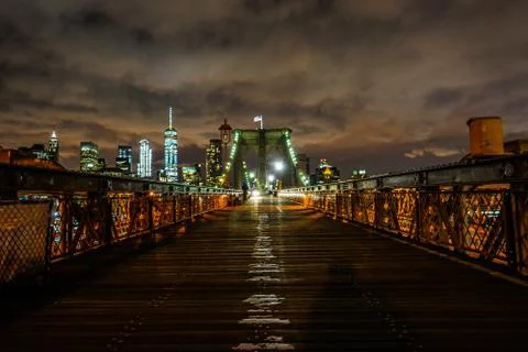 Night of the Brooklyn Bridge Stock Photos