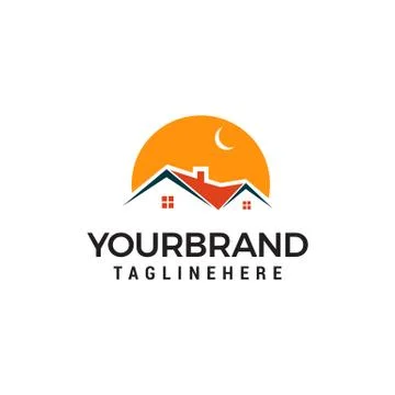 Night building house logo template design Ilustración de archivo