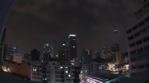 Night building lights and sky timelapse, Malaysia Stock Footage 95366146