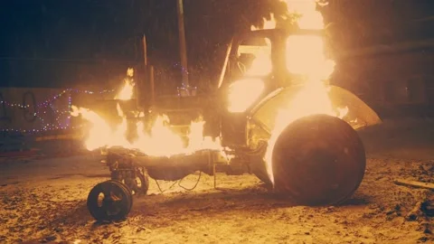 At night burning tractor in winter in snowfall. Video stock 172542626