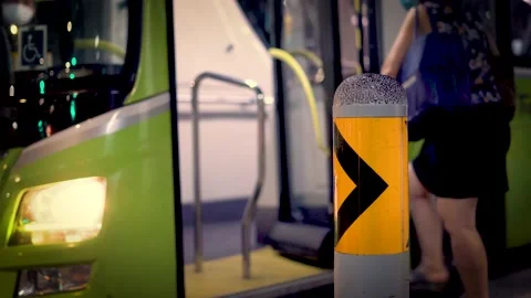 Night bus approching the bus stop at late night Stock Footage 146177481