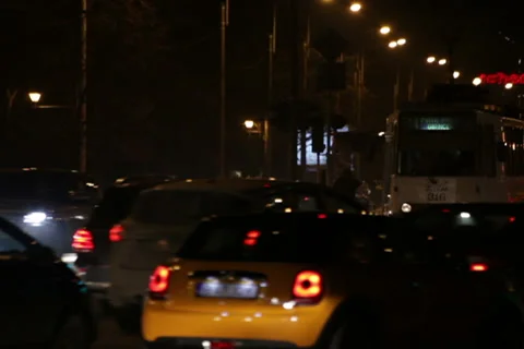 Night Bus Cross Road Rush Time Intersection Late Tram Stock-Footage 46470105