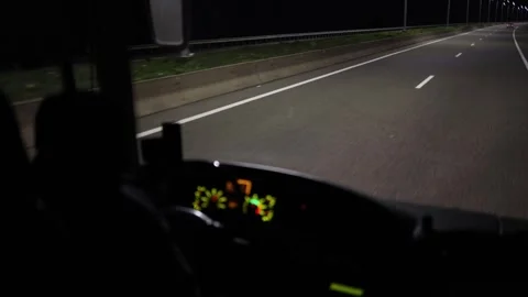 Night bus driving highway view Stock Footage 331770964