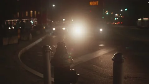 Night Bus Pulling In Stock Footage 130485084