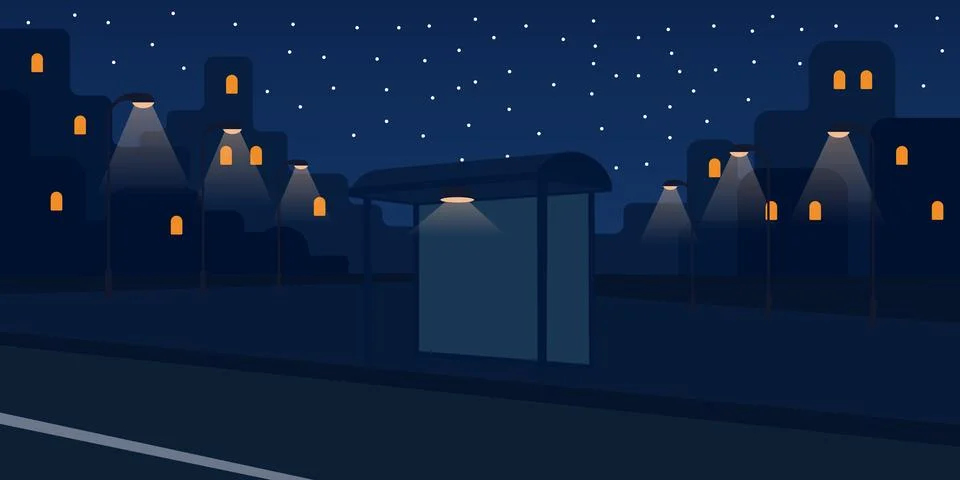 Night bus stop Illustrazione stock