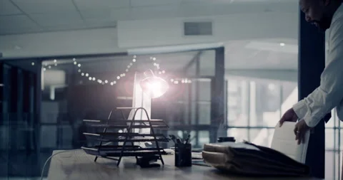 Night, business and man start work, planning and development for startup, agency Stock Footage 242188853