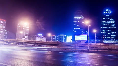 At night,the busy second ring road traffic and buildings in Beijing, China. Vídeo Stock 53048061