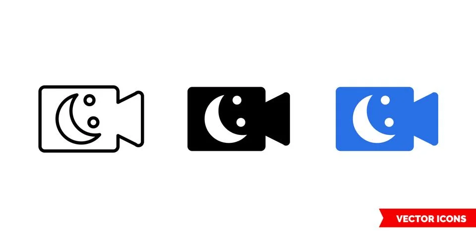 Night camera icon of 3 types color, black and white, outline. Isolated vector Stock Illustration