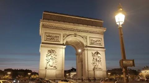 Night Camera Still View Roundabout Traffic Circle Arc De Triomphe Dusk Paris Stock Footage 93342419
