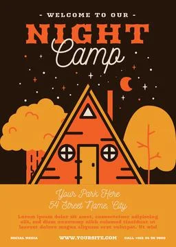 Night camp banner vector design Stock Illustration