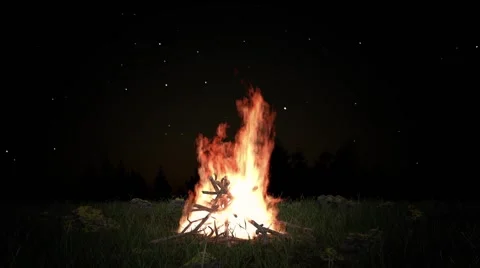 Night camp fire animation Stock Footage