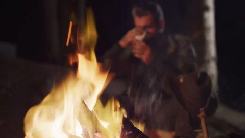 Night Camp Fire Stock Footage 138124470