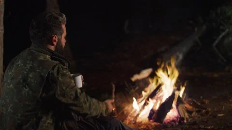 Night Camp Fire Stock Footage 138124580