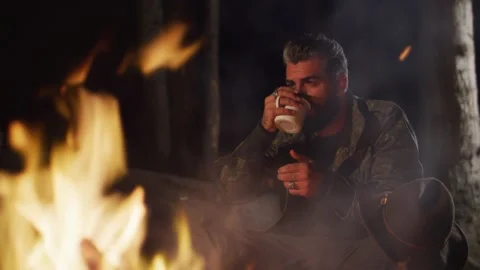 Night Camp Fire Stock Footage 138124597