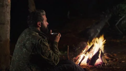 Night Camp Fire Stock Footage 138124638