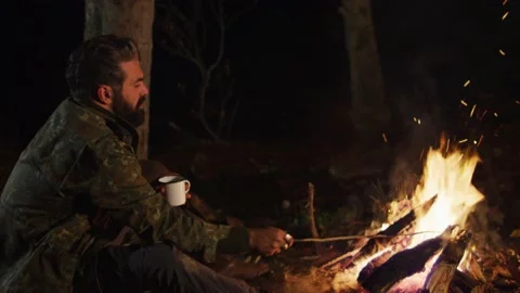 Night Camp Fire Stock Footage 138124676