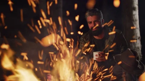 Night Camp Fire Stock Footage 138124679