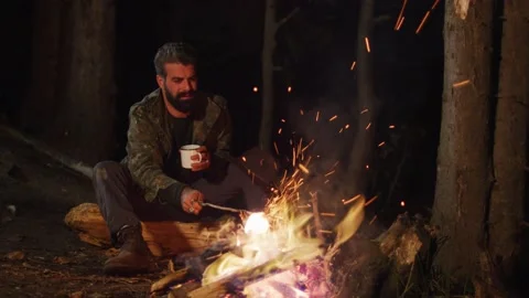 Night Camp Fire Stock Footage 138124749