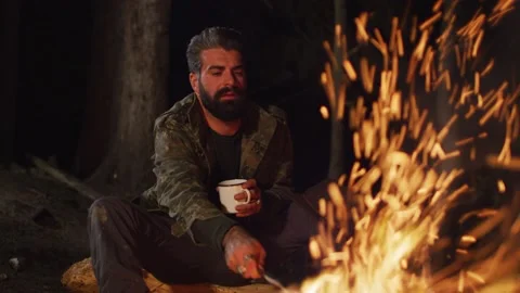 Night Camp Fire Stock Footage 138124878