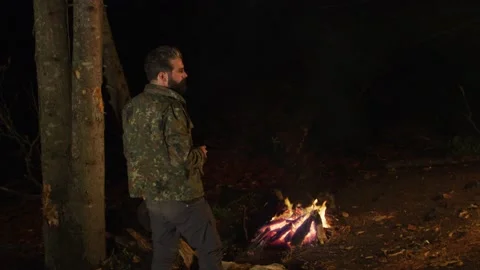 Night Camp Fire Stock Footage 138125060