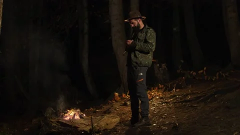 Night Camp Fire Stock Footage 138125113